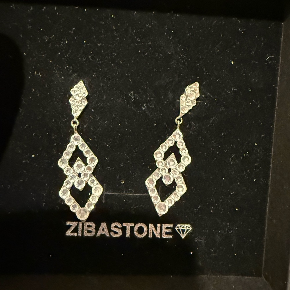 Zibastone Silver Crystal Earrings